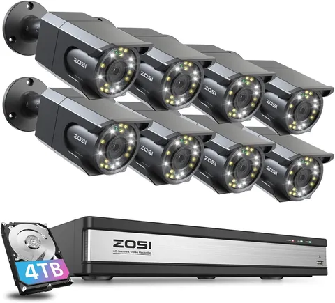 ZOSI 4K Security PoE Camera System with Audio Color Night Vision 24/7 Recording 