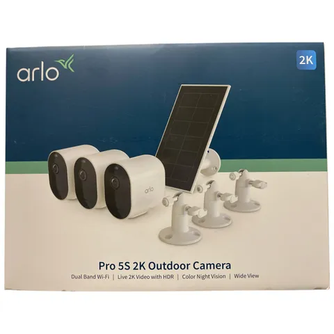 Arlo Pro Wireless 5S 2K Spotlight Camera, 3 Cameras & 1 Solar Panel, White