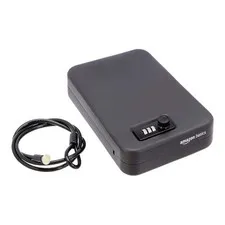 Amazon Basics Portable Large Matte Black Metal Lock Box Safe, Combo Lock & Cable