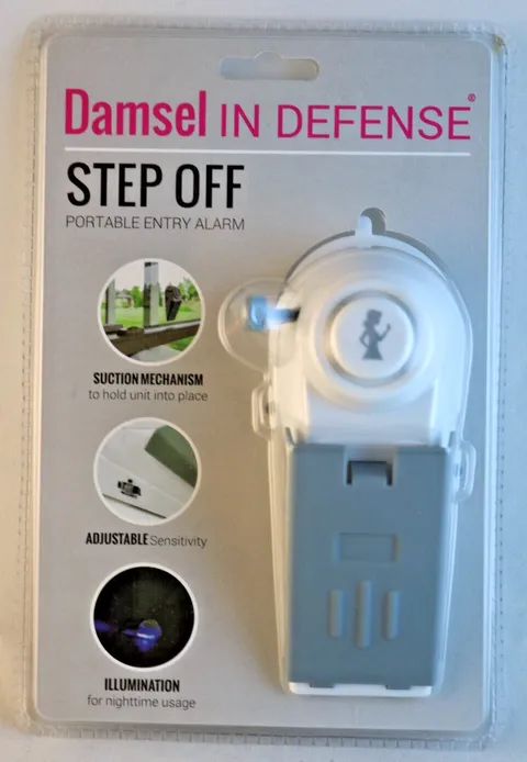 DAMSEL IN DEFENSE STEP OFF PORTABLE ALARM DOOR OR WINDOW  SEALED 120 DECIBEL