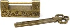 Mini Size Vintage Antique Style Carved Bird Flower Leaf Padlock Lock with Key