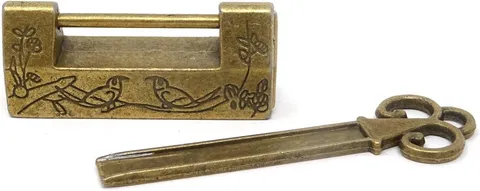 Mini Size Vintage Antique Style Carved Bird Flower Leaf Padlock Lock with Key
