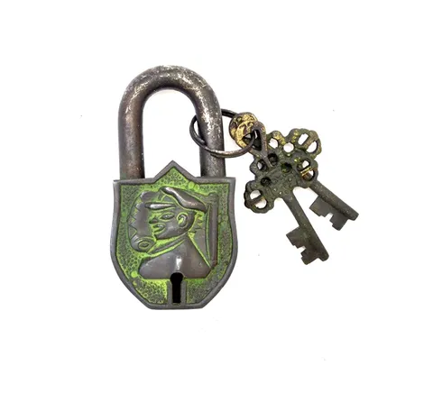 Handmade Vintage Style Rare Captain Design Functional Brass Padlock With 2 Keys