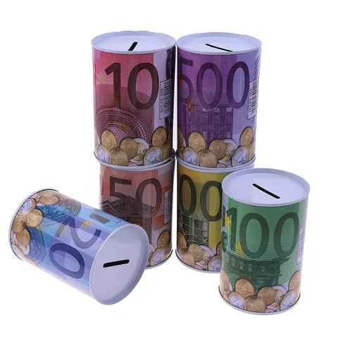 Euro Dollar Money Box Safe Cylinder Piggy Bank Banks For Coins Deposit Boxes-N8