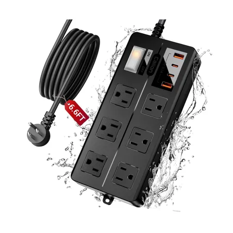 6FT Outdoor Waterproof Power Strip Surge Protector with 6AC Outlets... Fast Ship