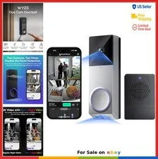 Video Doorbell 2K Dual Camera Battery Powered WiFi Color Night Vision 2-Way