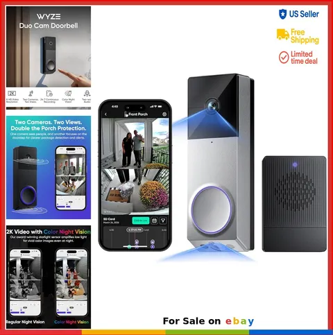 Video Doorbell 2K Dual Camera Battery Powered WiFi Color Night Vision 2-Way