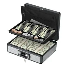 Cash Box with Money Tray and Lock, Money Organizer for Cash, Money Box 13 Inch