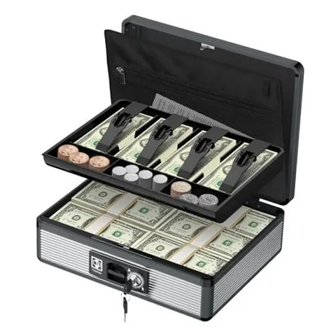 Cash Box with Money Tray and Lock, Money Organizer for Cash, Money Box 13 Inch