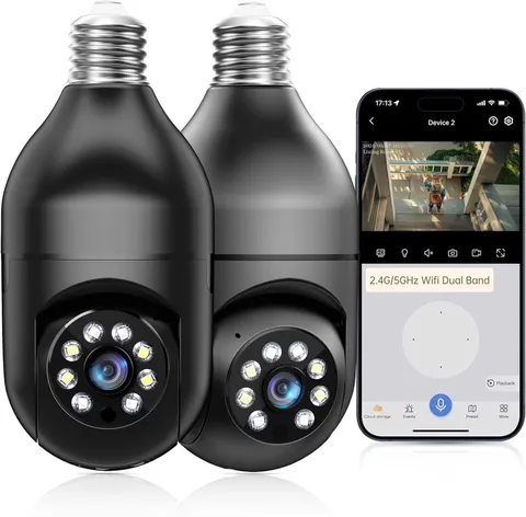 2PCS Light Bulb Security Camera -5G& 2.4Ghz Wifi 2K Security Cameras, Wireless O