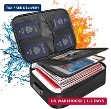 Document Bag with Lock, Fireproof File Storage Box, Black 3-Layer Zipper Safe