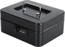 Kyodoled Medium Cash Box with Money Tray,Small Safe Lock Medium, Black 