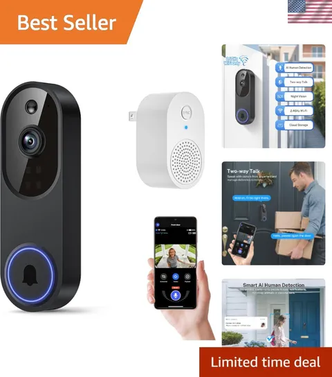 1080p Wireless Wi-Fi Video Doorbell Camera with Two Way Audio, Night Vision, ...