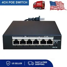 4CH 6Port POE Power Over Ethernet Switch Metal For IP Camera NVR System CCTV US