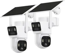 Dual-Lens Solar Security Cameras Wireless Outdoor, 2 Pack, 2K+2K Dual Views, Col