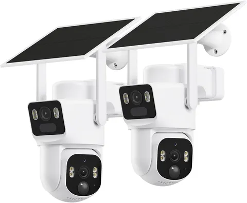 Dual-Lens Solar Security Cameras Wireless Outdoor, 2 Pack, 2K+2K Dual Views, Col