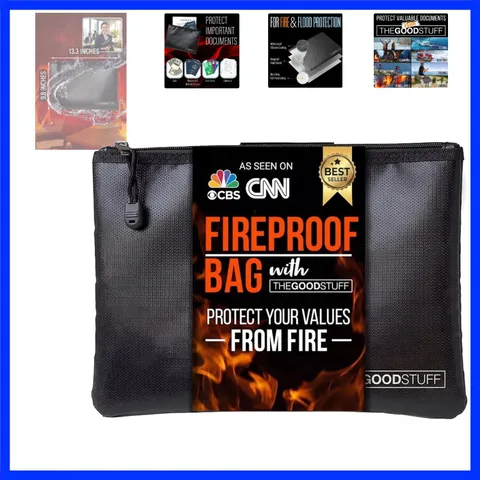 Fireproof Money Bag for Cash 10" x 13" – Waterproof Document Holder with Zipp...