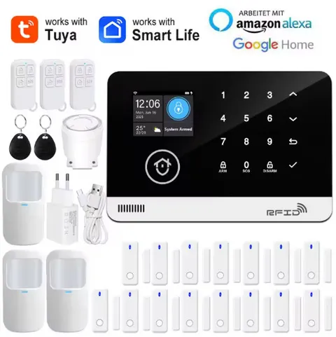 Tuya Smart WiFi GSM Security Alarm System RFID Touch Keyboard App Control