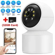 Camara De Seguridad WiFi 1080P HD Inalambrica 360° Con Vision Nocturna y Audio