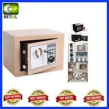 Gold Compact Security Safe Box with Digital Keypad for Home & Office Use