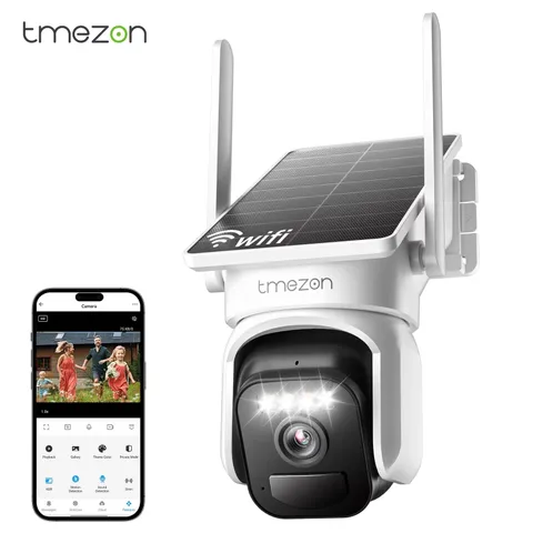 Solar Wireless Outdoor Security Camera, 360° PTZ, 3MP Color Night Vision, 2.4Ghz