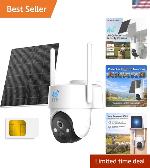 Waterproof 4G LTE Cellular Security Camera - Alexa Compatible, No WiFi Needed