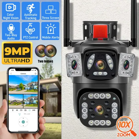 WiFi Dual Lens Security Camera Outdoor Home Night Vision CCTV 360° PTZ 10X Zoom