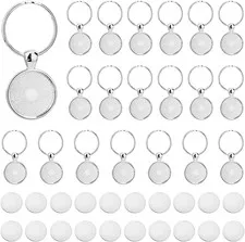 20 Sets Keychain Pendant Tray 20Mm/0.79" round Trays Platinum Alloy Cabochon Key