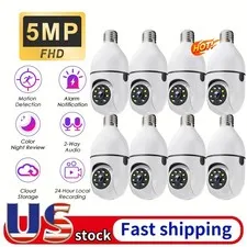 8PCS Light Bulb Security Camera 5MP WIFI 360° Color Wireless 2-Way Audio