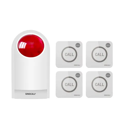 SINGCALL Wireless Outdoor Sound Strobe Flash Siren Alarm System with 4 Pagers