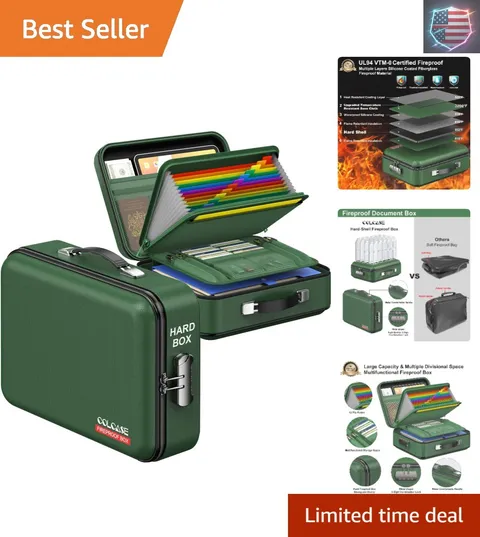 Fireproof Document Folder, Hard Fireproof Waterproof Document Box with Lock C...