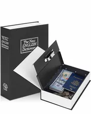 The New English Dictionary Hidden Book Safe, Key Lock, Black Metal, Small