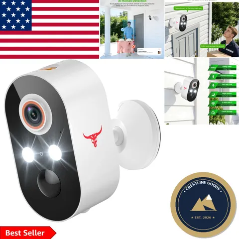 1080P Outdoor Wireless Security Camera - AI Detection, Night Vision, 2-Way Audio