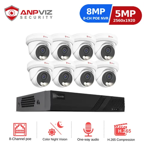 Anpviz 5MP 8CH NVR POE IP Security Camera System Smart Night Vision Outdoor AI