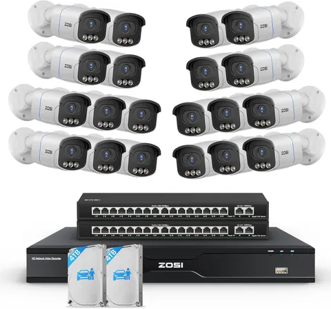 ZOSI 32CH 4K 20pcs 8MP PoE Security Camera System Night Vision Detect Audio 8TB
