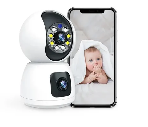 Dual Lens Indoor Wi‑Fi IP Security Camera, Two‑Way Audio, Night Vision, Cloud