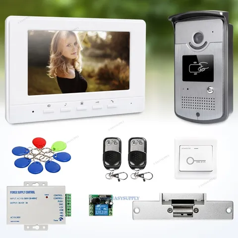 7inch Wired Video Door Phone Intercom System Electric Strike Lock Set Included