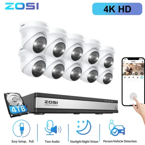 ZOSI 4K 16CH PoE Security IP Camera CCTV System 4TB Audio Siren Alerts Outdoor