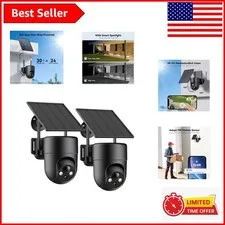 Astounding 2-Pack Solar-Powered Security Cameras, 2K Night Vision & Talk Feature