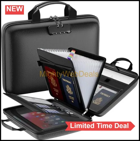 Fireproof File Organizer Lock Hard Case Document Box 13 Pocket A4 Waterproof