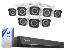 4K Security Camera System, RLK16-800B8 8pcs H.265 PoE Wired with Person