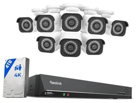 4K Security Camera System, RLK16-800B8 8pcs H.265 PoE Wired with Person