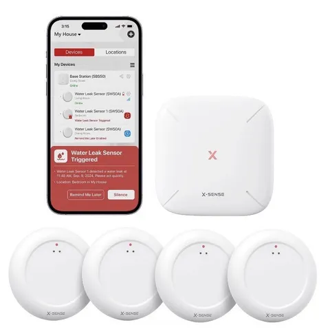 X-Sense Water Leak Detector Kit, Smart Water Leak Sensor With Base Station