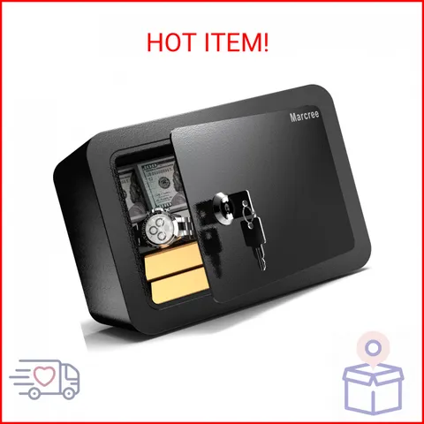 Marcree 0.23 Cub Safe, Small Safe Box with Key, Mini Home Safes for Money, Coin