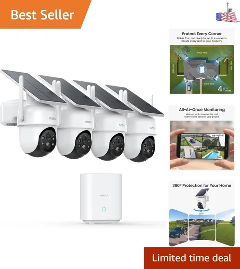 Security Cameras Outdoor Wireless, 4 Cam-Kit, No Subscription Required, Solar...