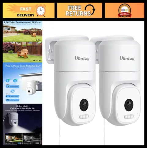 2.5K 4MP Outdoor Security Camera - Pan/Tilt WiFi CCTV, 360° View, Night Vision,