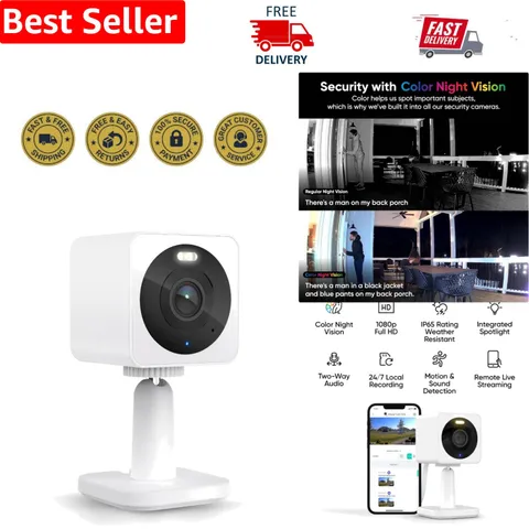 1080p Wi-Fi Security Camera - Weather-Resistant with Night Vision & Smart AI