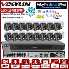 Vikylin SmartFind 16CH 16POE NVR 8MP Dual Lens Dual Light CCTV Camera System Lot