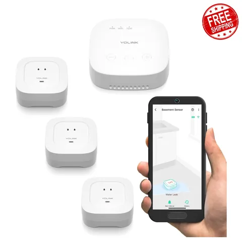 YoLink Starter Kit SpeakerHub Water Leak Sensor 4 3-Pack