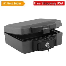 Compact Black Safe - Fireproof & Waterproof Document Storage with Key Lock